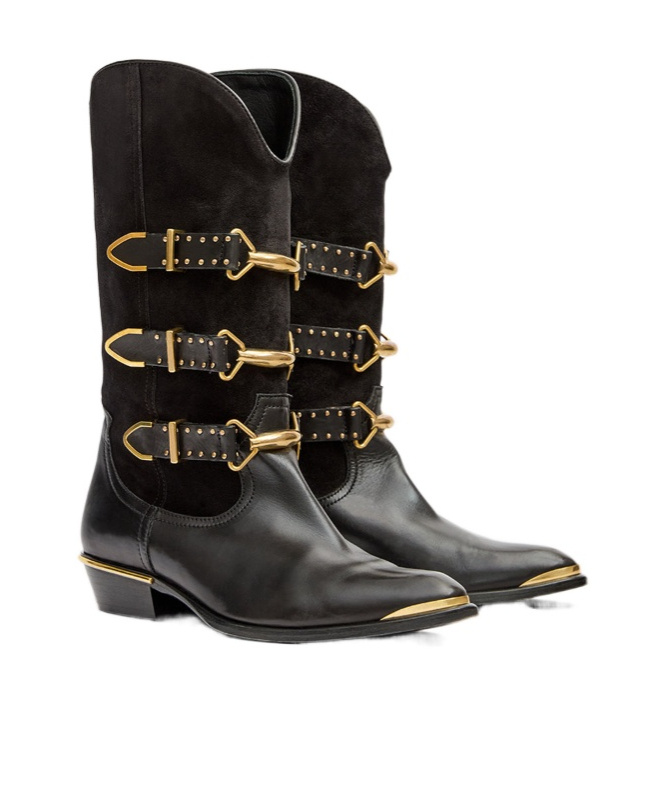 Isabel Marant Mexia Studded Leather And Suede Knee Boots In Black