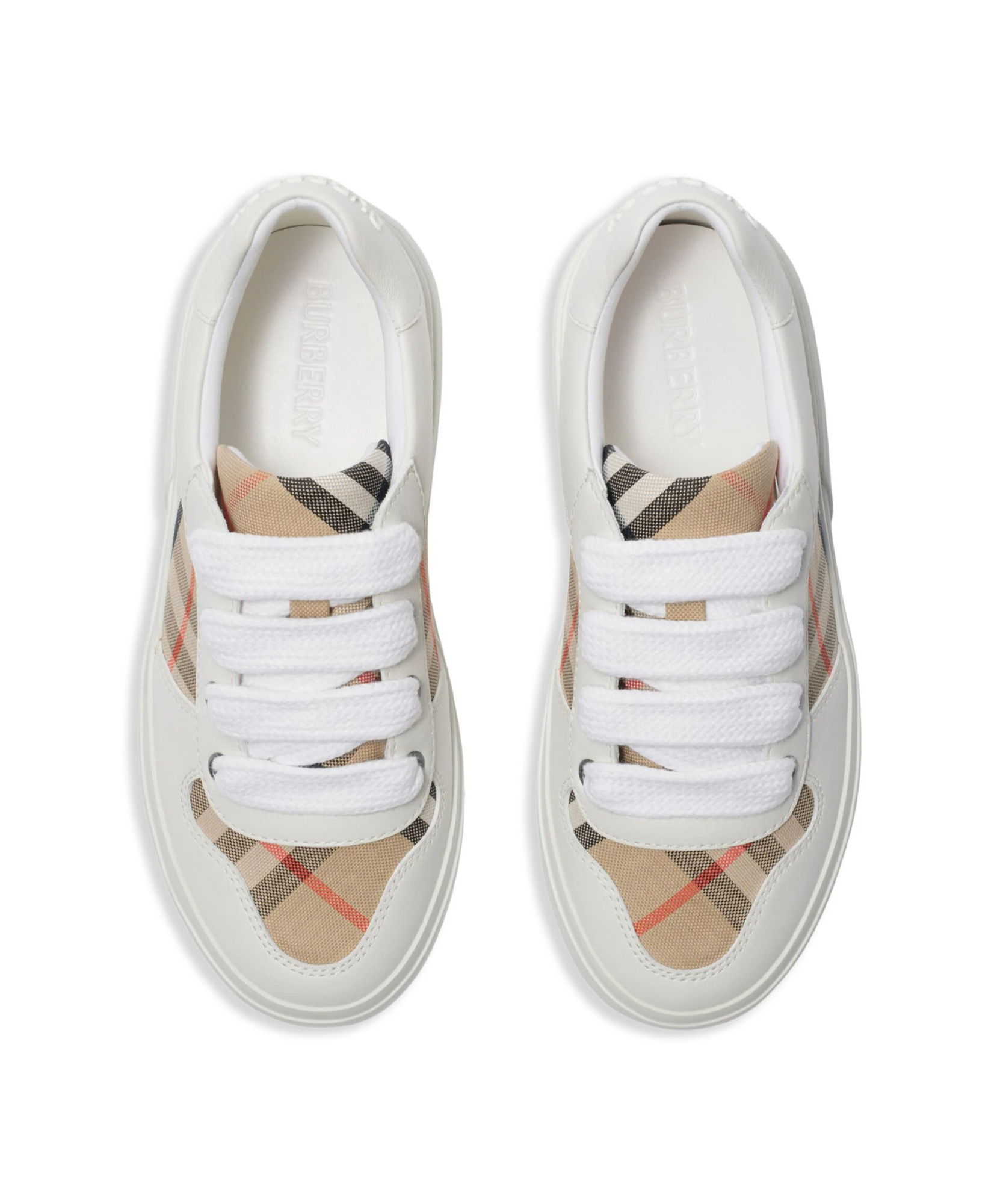Burberry Leather & Cotton Strap Sneakers In Gray