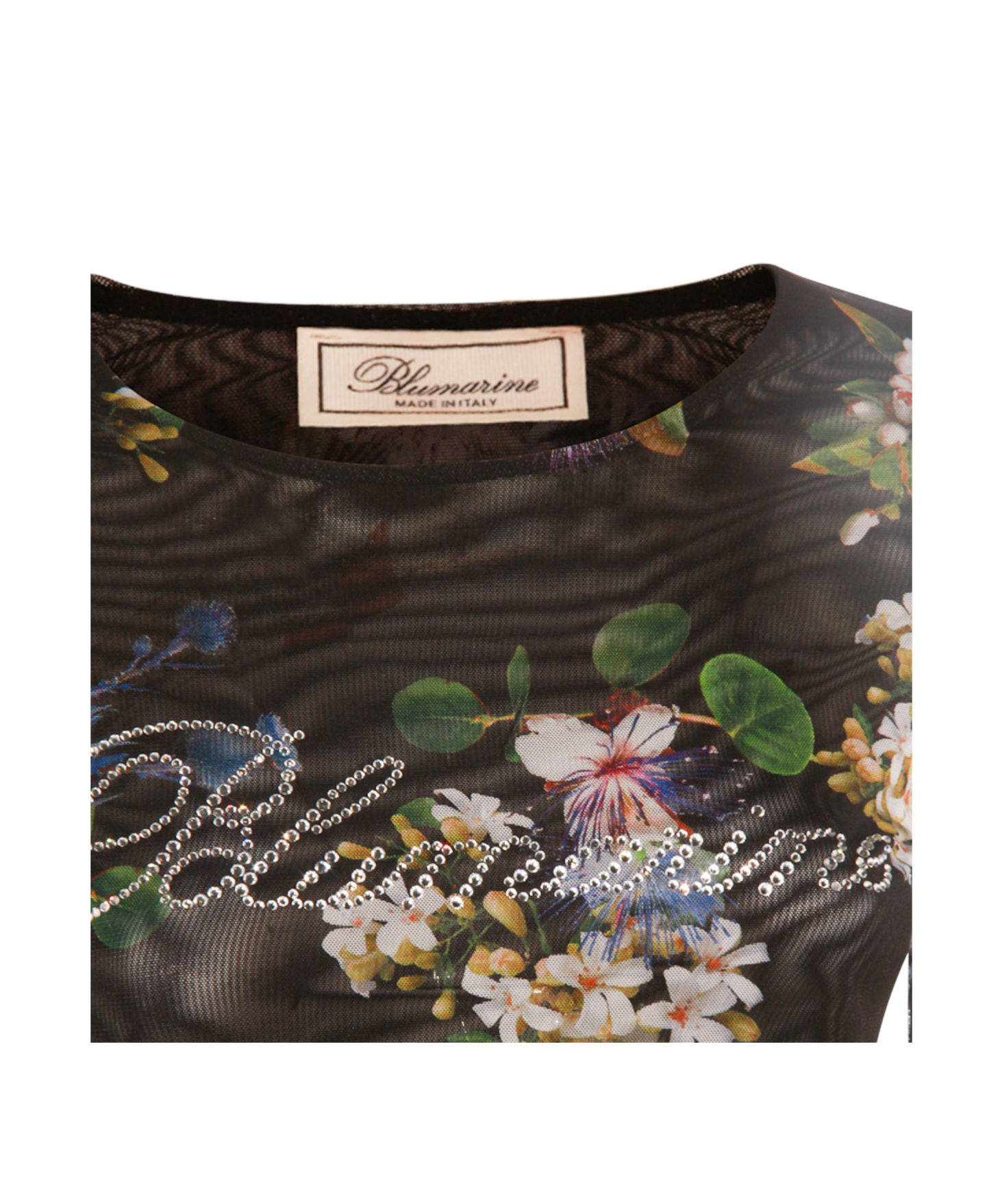 Blumarine Long Sleeve Floral Sheer Top In Black