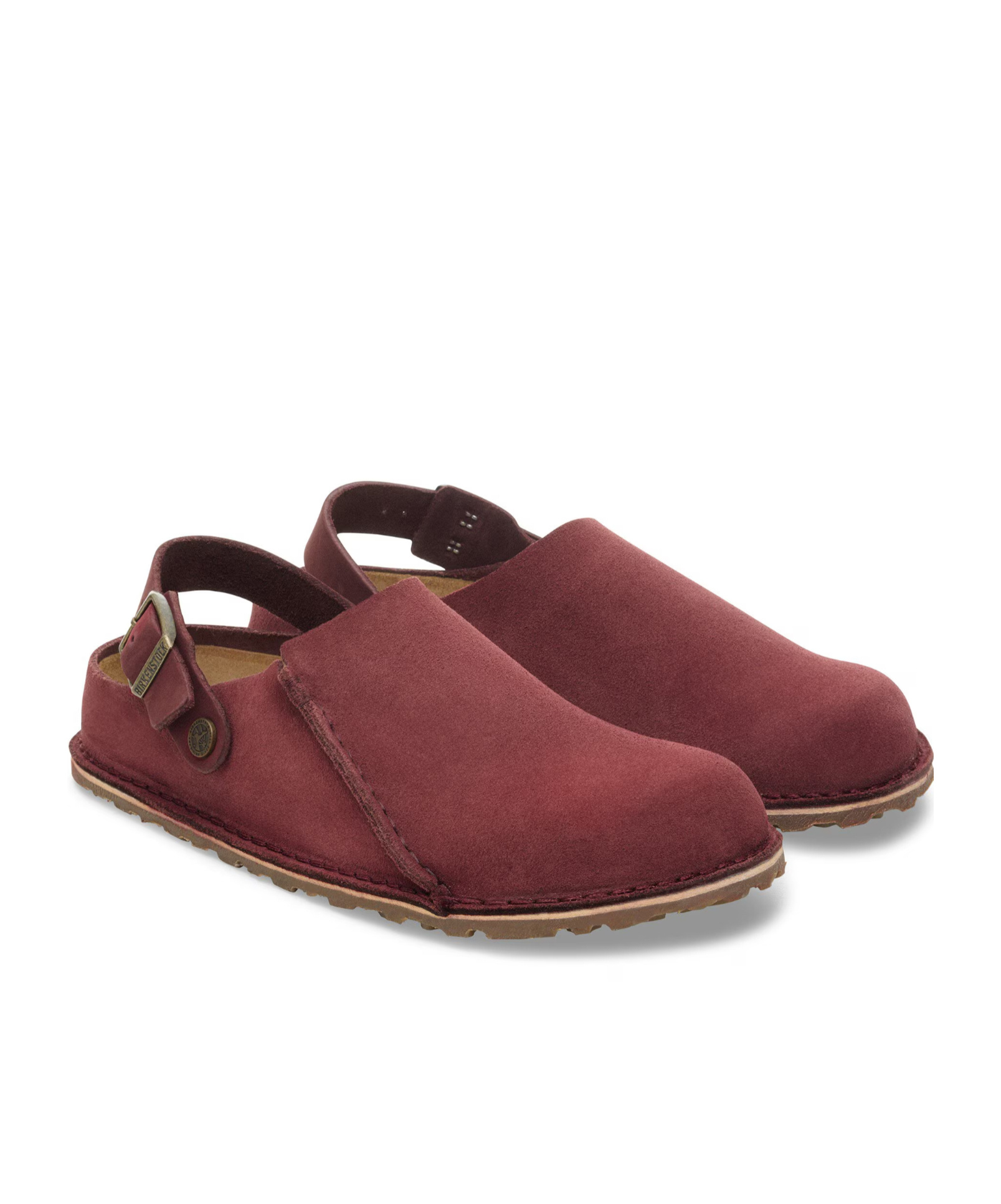 Birkenstock Lutry Premium Suede Mules In Burgundy