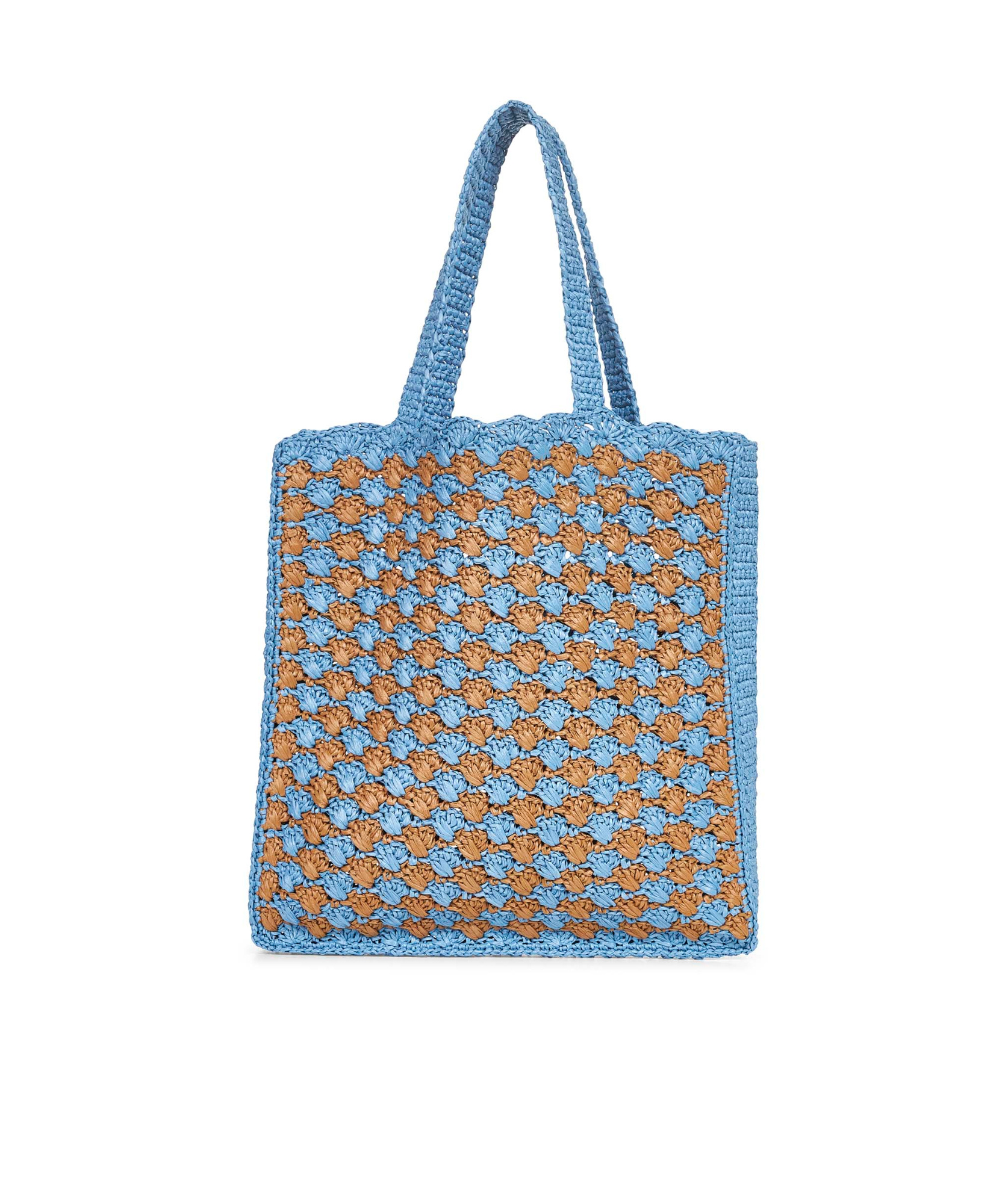 Prada Light Blue And Caramel Crochet Shopping Bag In Blue