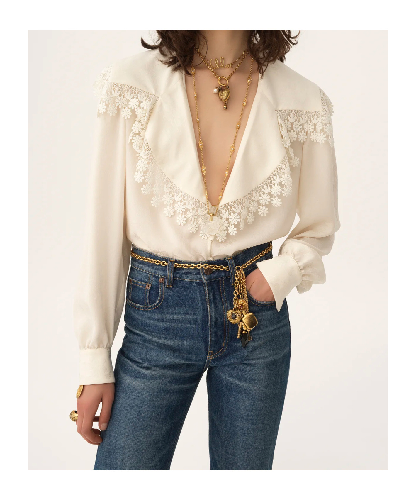 Chloé Floral-trim Printed Silk Blouse In White