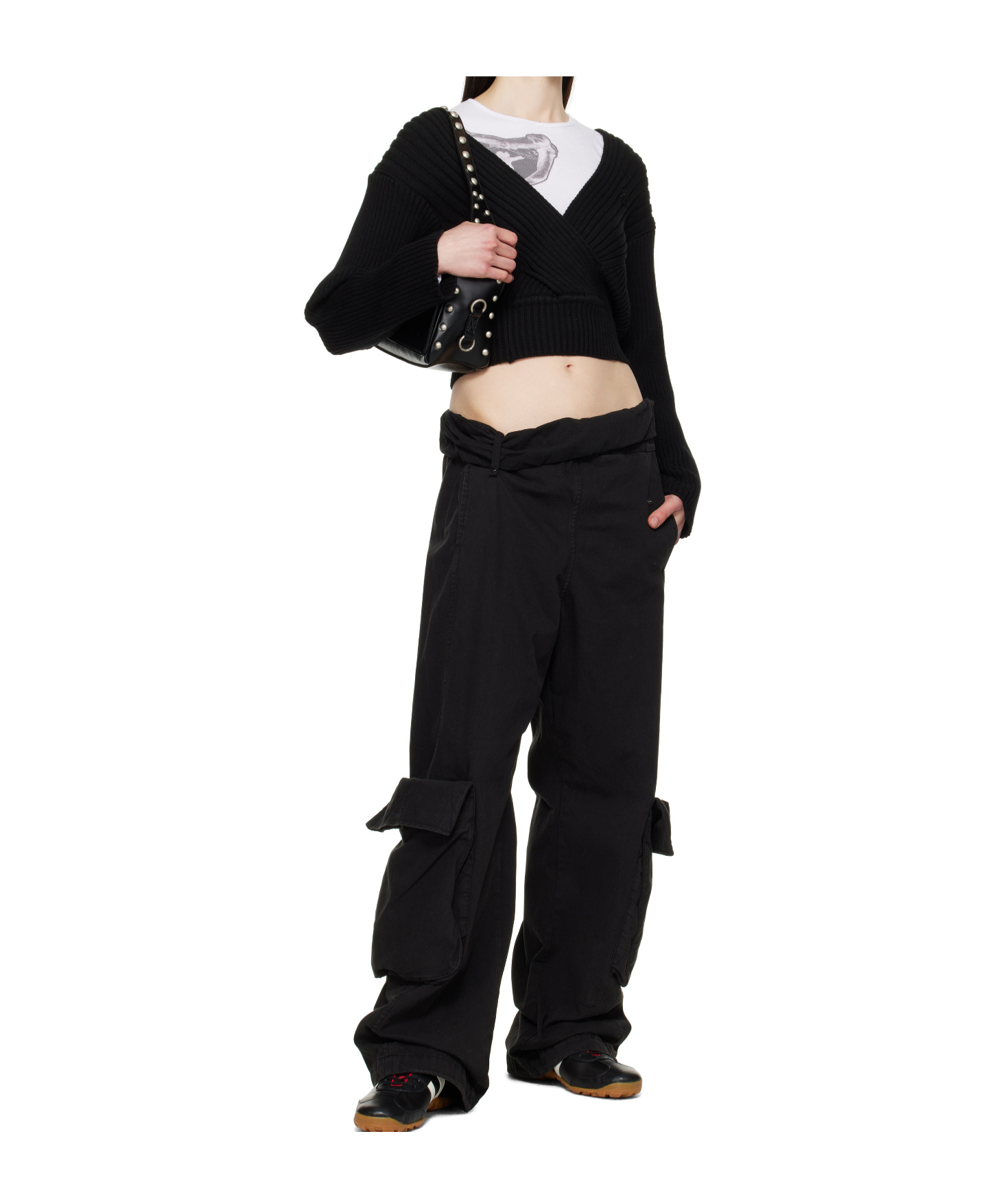 Open Yy Crisscross Ribbed Pullover Sweater In Black