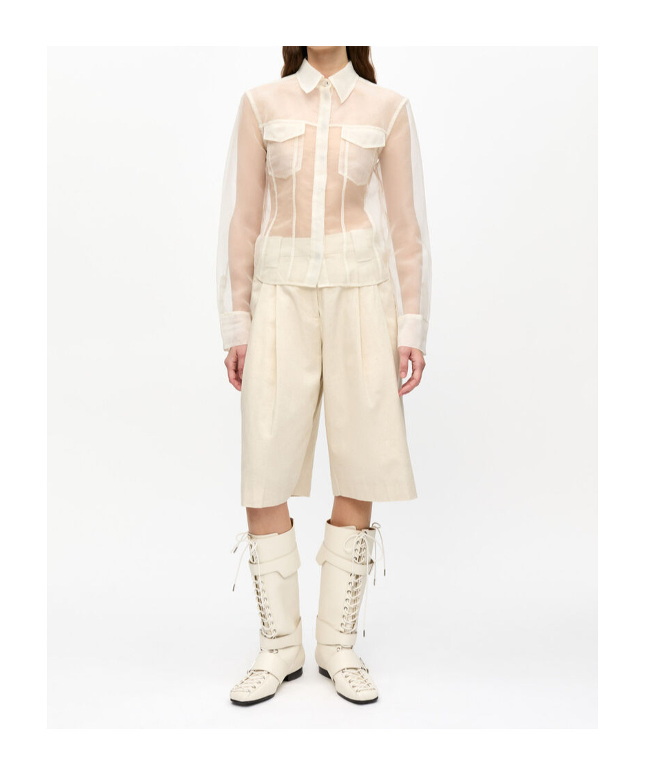 Ganni Melange Tailoring Wide Shorts In Nude