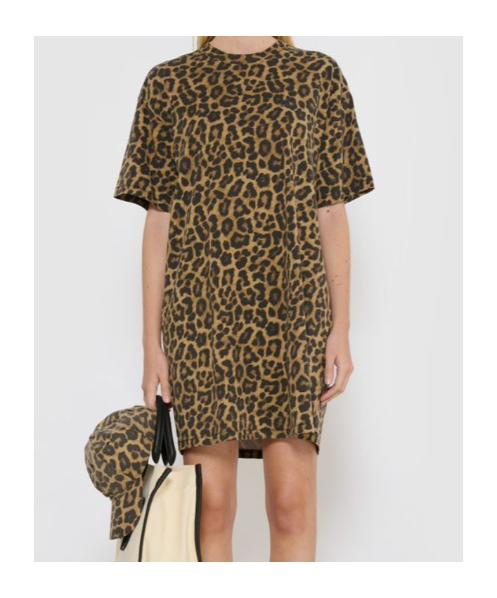 Anine Bing Mini Dress With Animal Print And Short Sleeves In Black