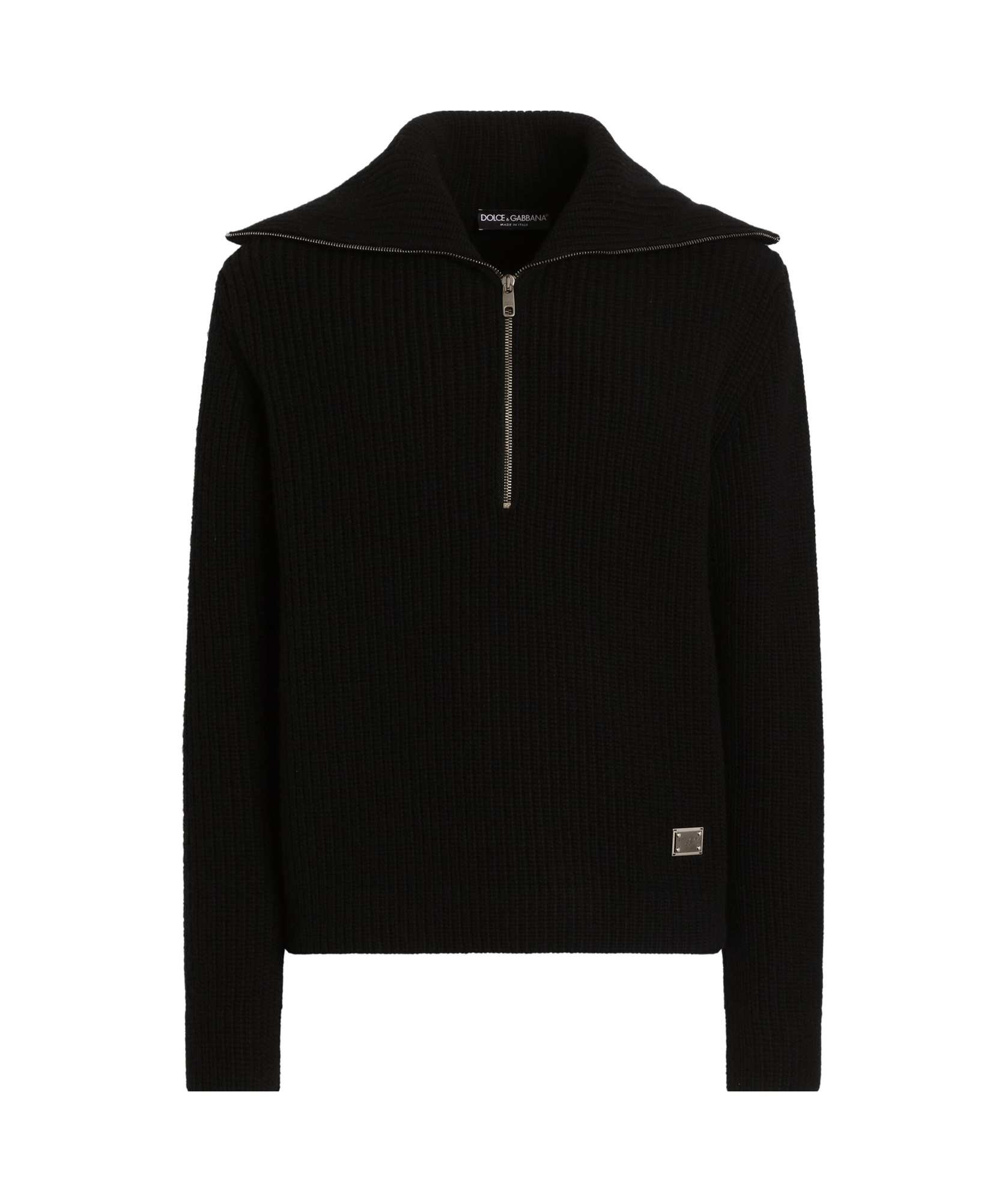 Dolce & Gabbana Wool Sweater With Wide Collar In Black