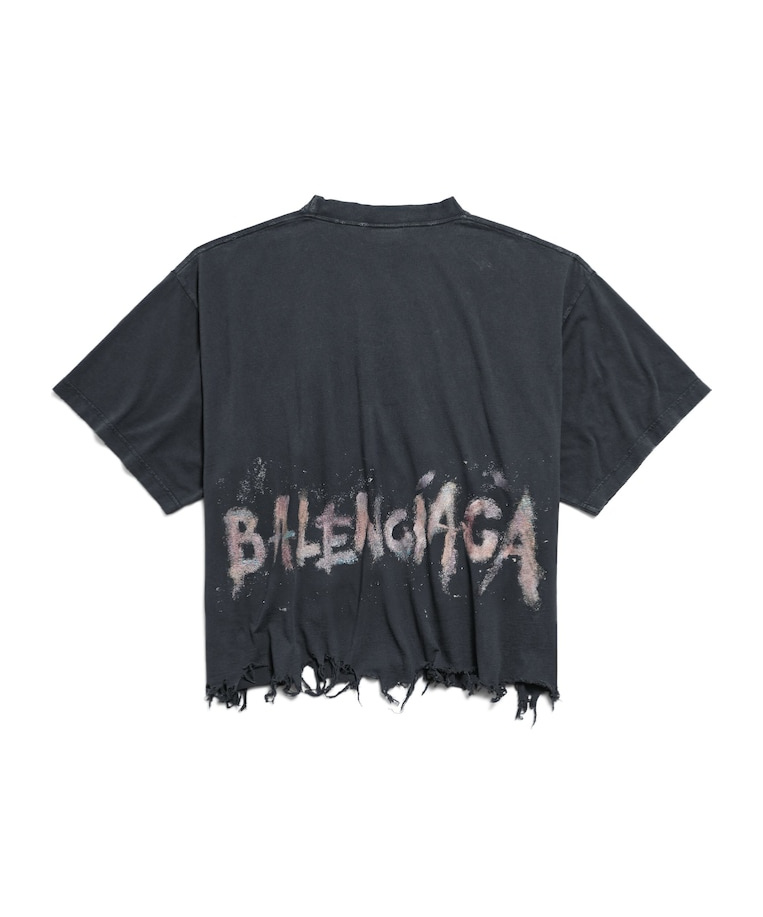 Balenciaga Nail Polish Cropped T-shirt In Faded Black In Faded Black