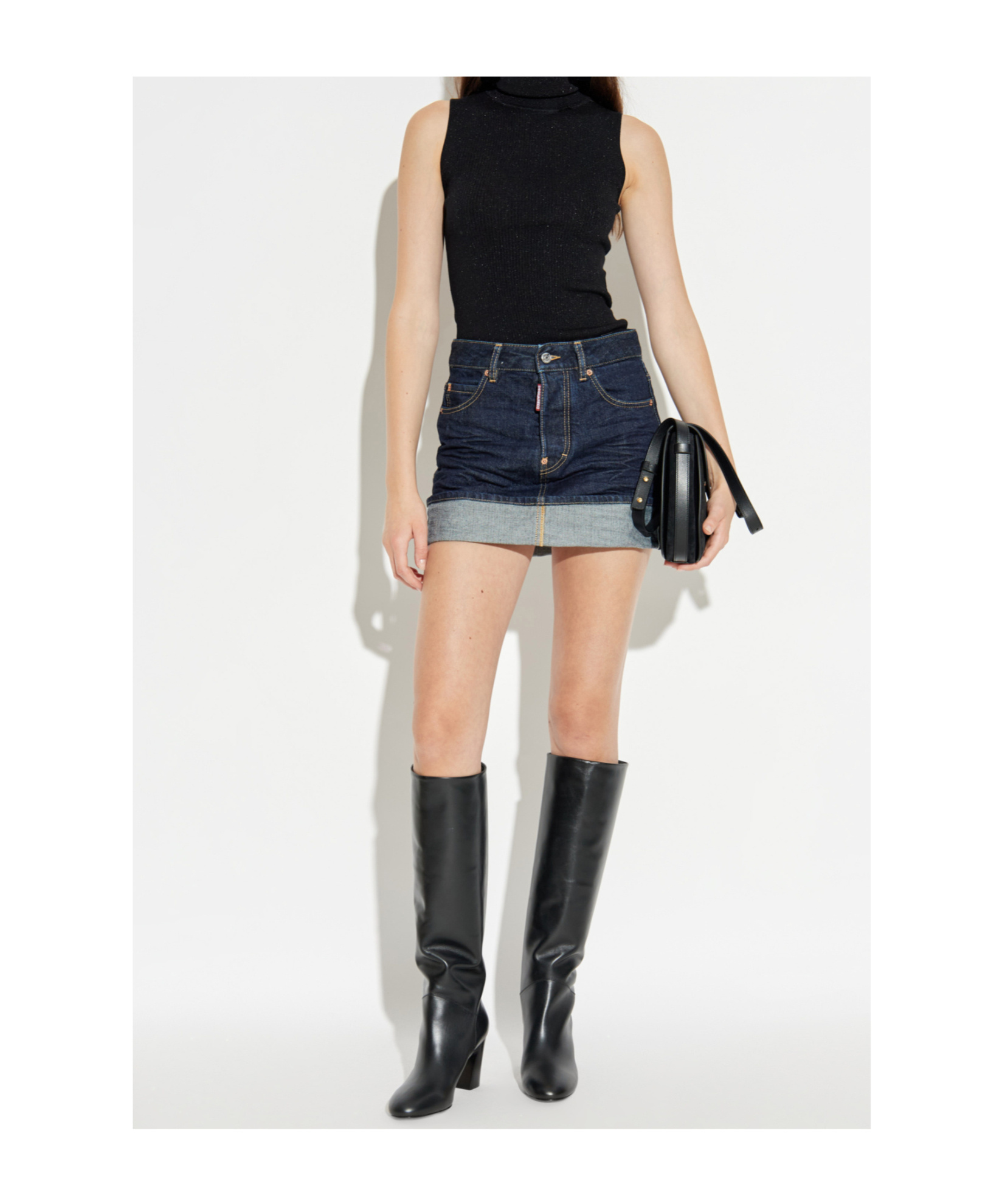 Dsquared2 Dark Cimosa Double-layered Denim Mini Skirt In Blue