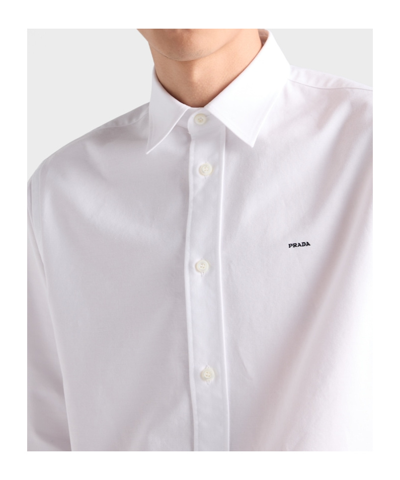 Prada Mens White Logo-embroidered Classic-fit Cotton Shirt In White