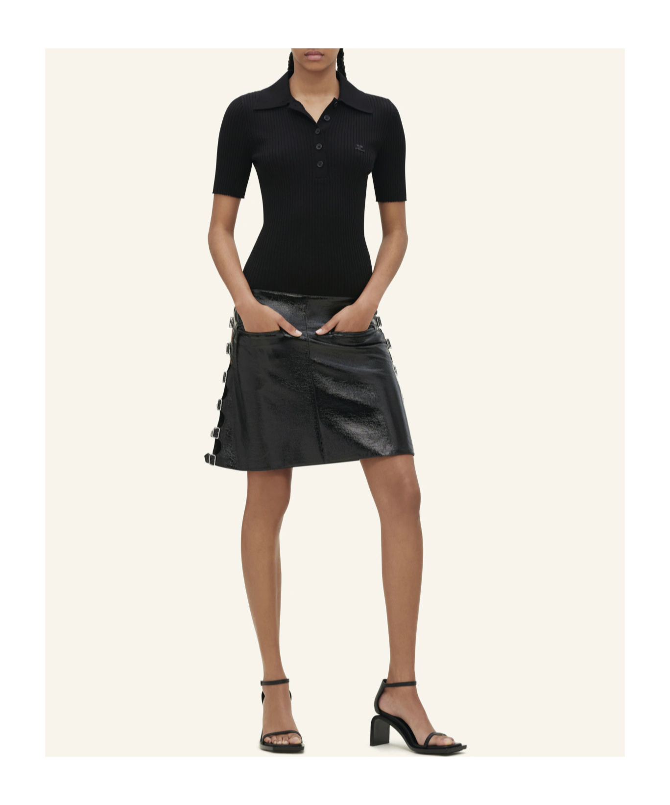 Shop Courrèges Logo-patch Knitted Polo Top In Black