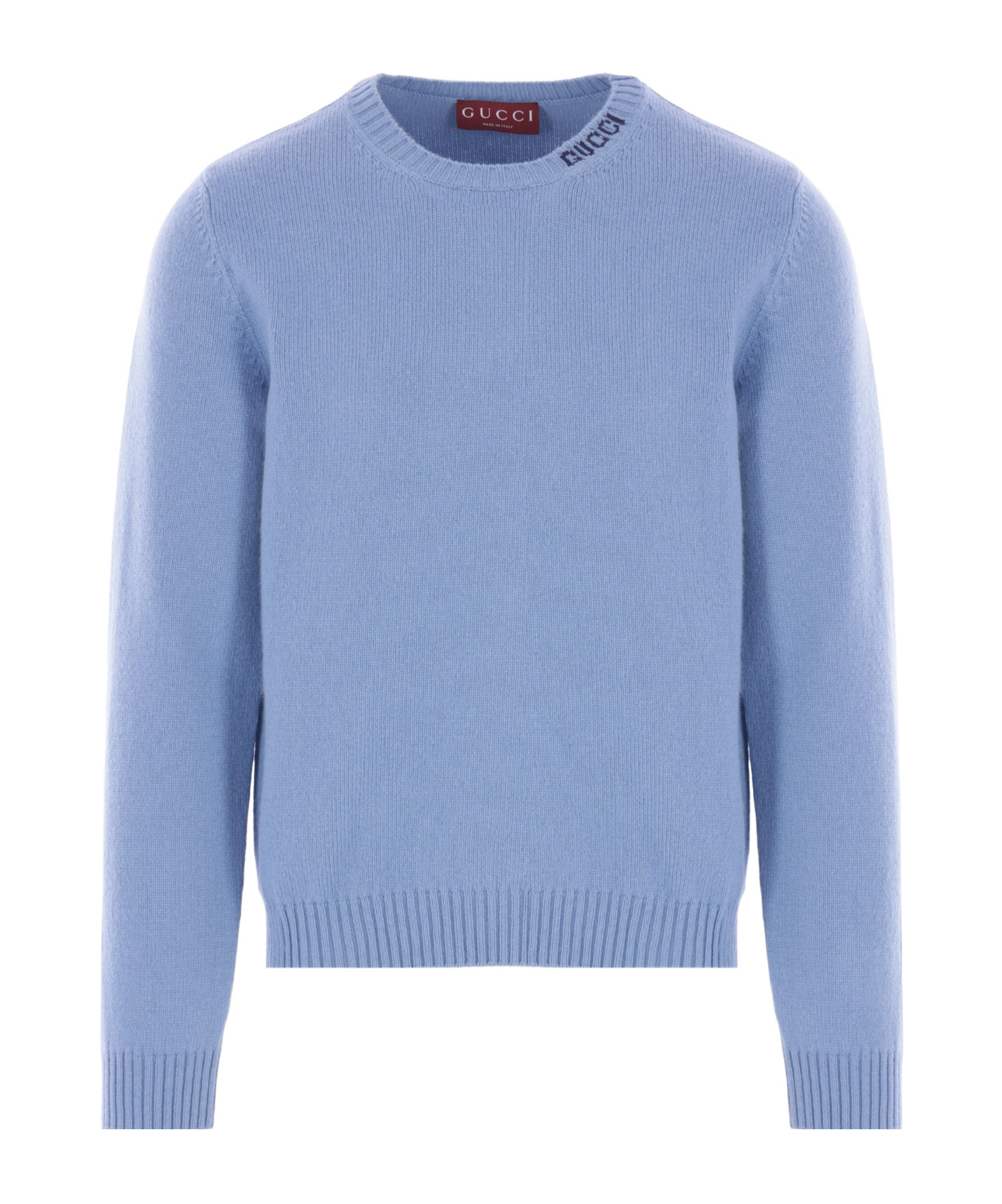 Gucci Felted Wool Knit Sweater With Intarsia In Blue