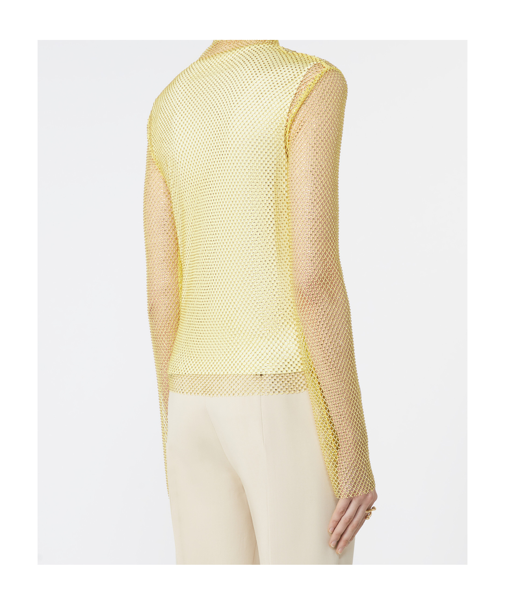 Sportmax Mesh T-shirt With Rhinestones In Yellow