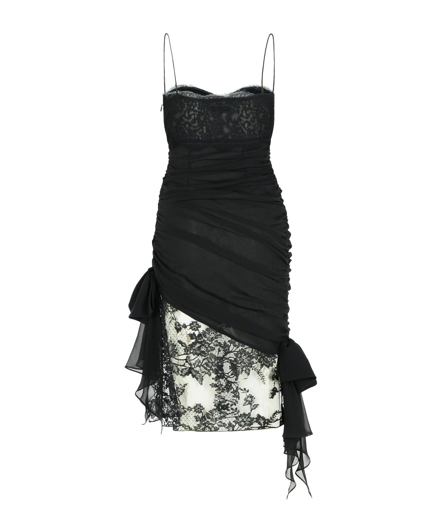 Alessandra Rich Silk Mini Dress Lace Overlay In Black