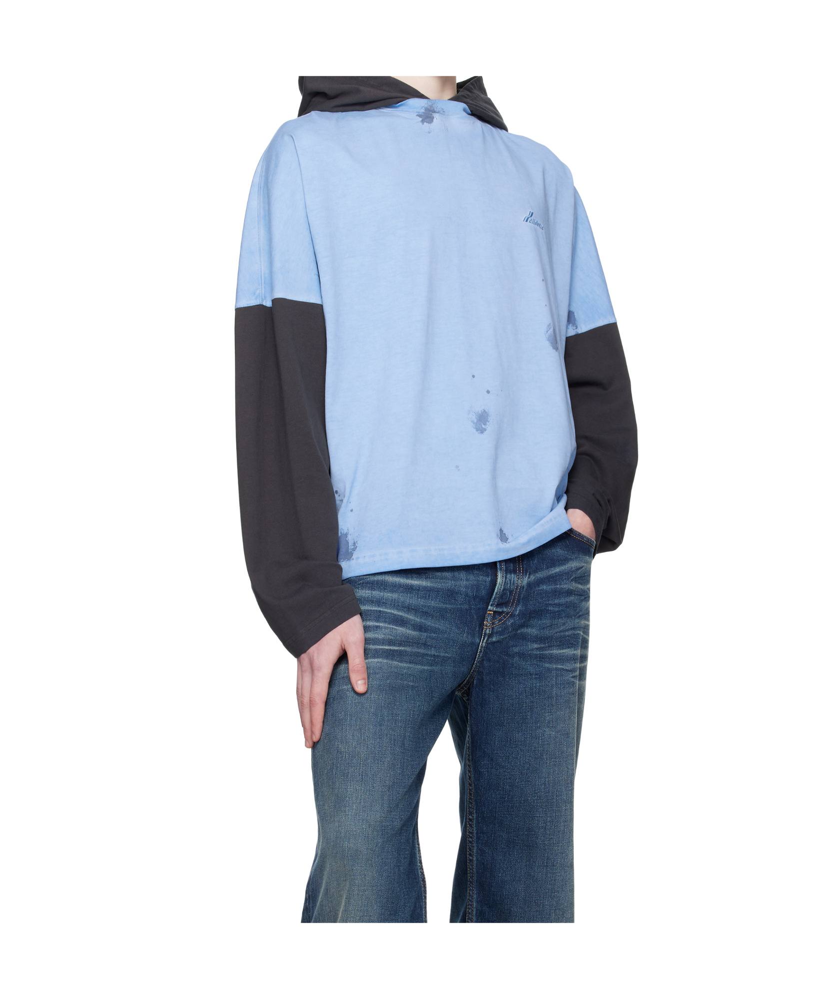 We11 Done Painted Long-sleeved Hoodie In Blue