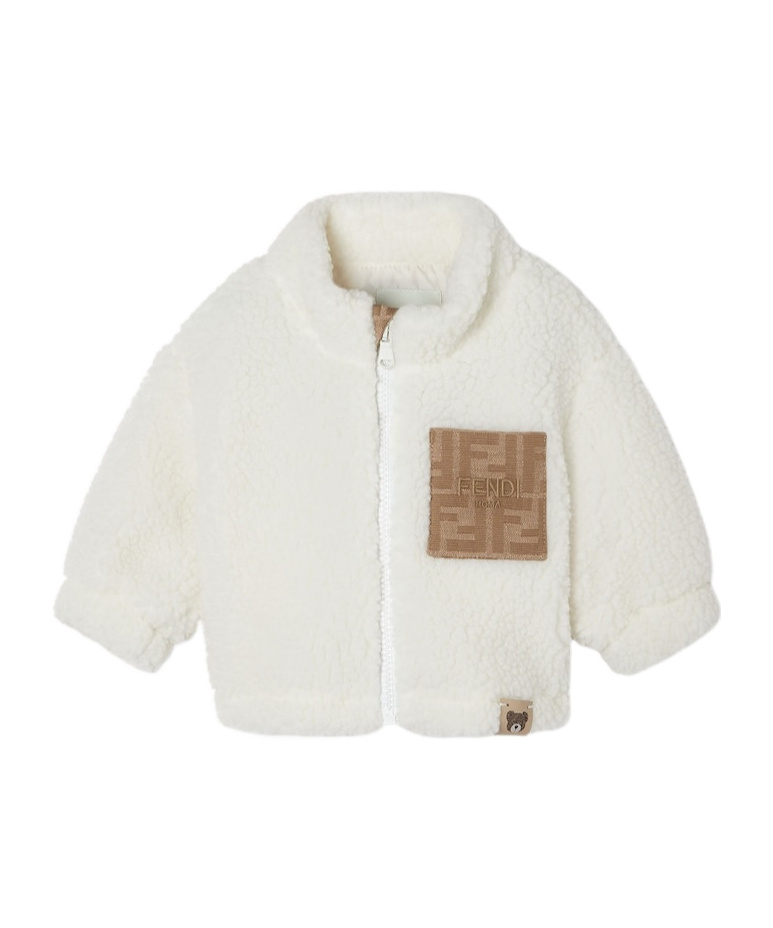 Fendi Cream Baby Teddy Bear Fleece With Patch In White