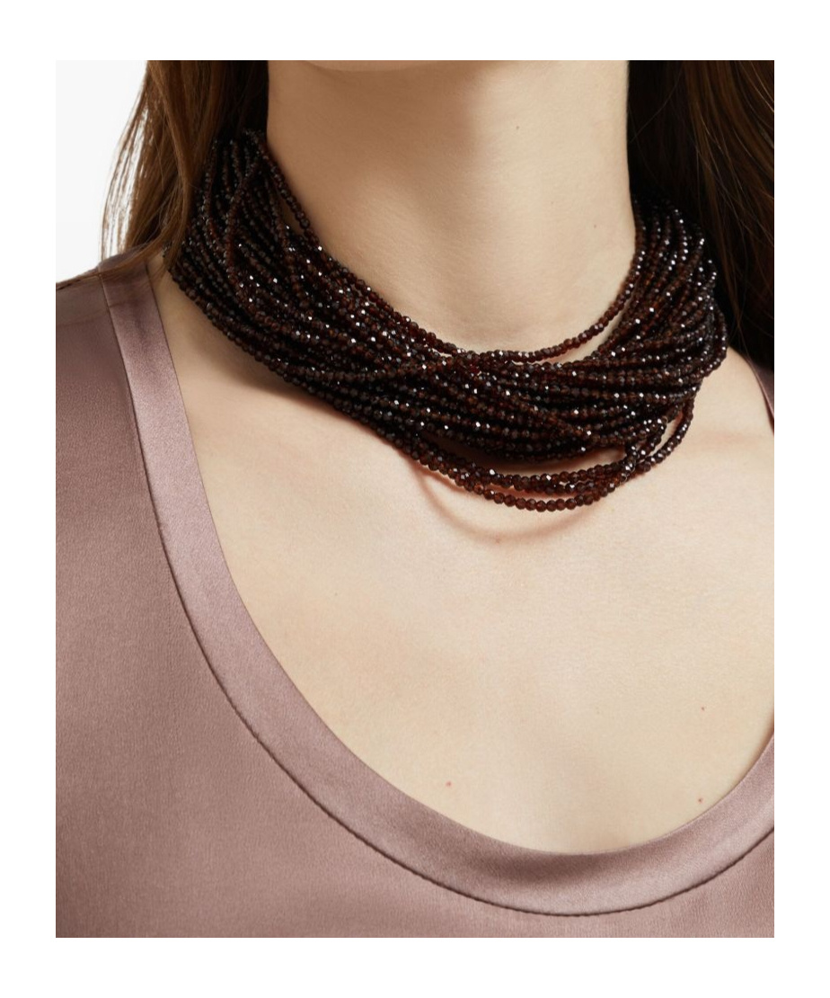 Brunello Cucinelli Multi-strand Beaded Silver And Glass Necklace In Brown