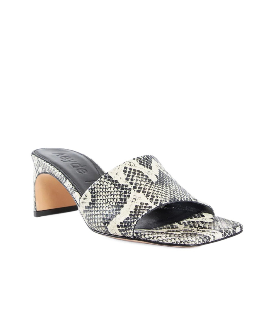 Aeyde Jeanie Snake-embossed Mule Sandals In Black And Cream