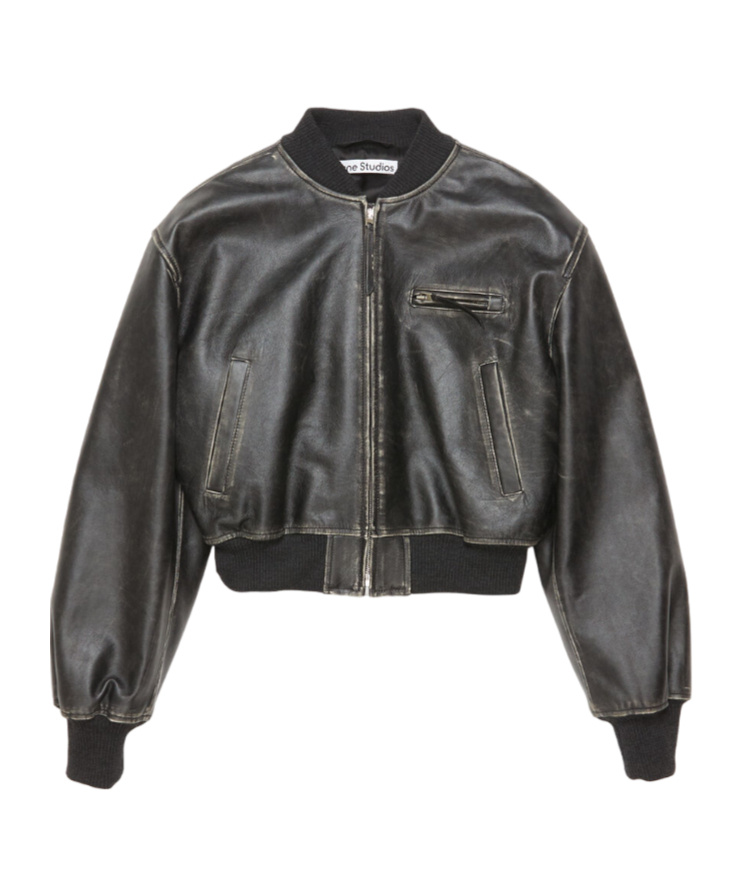 Acne Studios Aged Leather Bomber Jacket With Distressed Treatment In Black