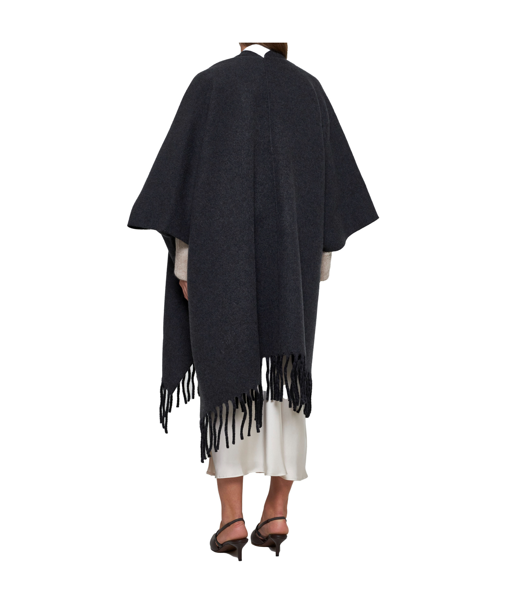 Brunello Cucinelli Reversible Fringed Poncho In Black