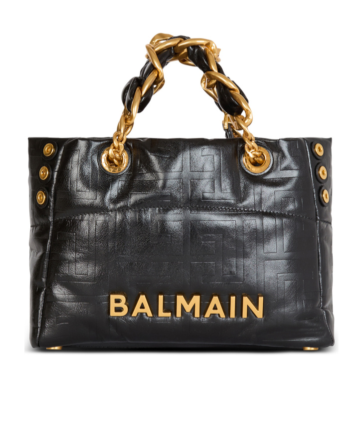 Balmain 1945 Soft Pb-monogrammed Crinkled Leather Tote Bag
