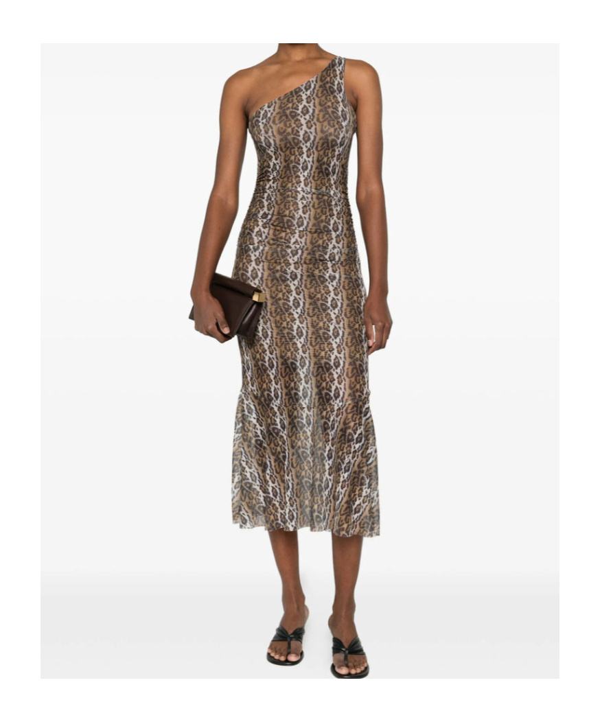 House Of Sunny Ruched One-shoulder Dress In Brown