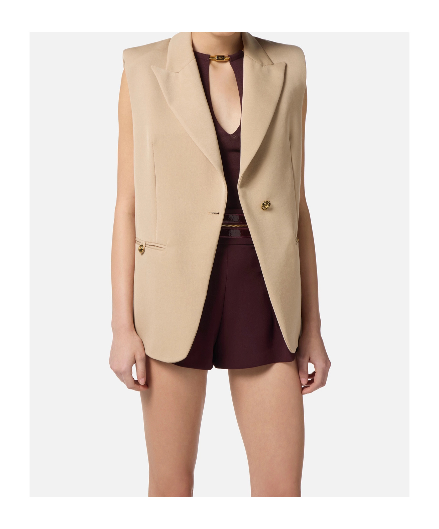 Elisabetta Franchi Embellished-button Sleeveless Waistcoat In Neutral