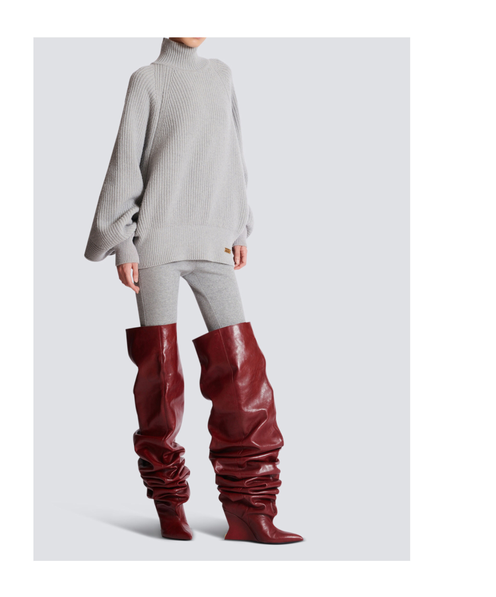 Balmain High-neck Ribbed Knit Jumper In Gray