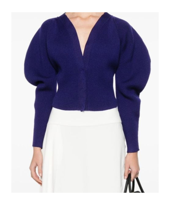 Alaïa Long-sleeved Knitted Cardigan In Blue