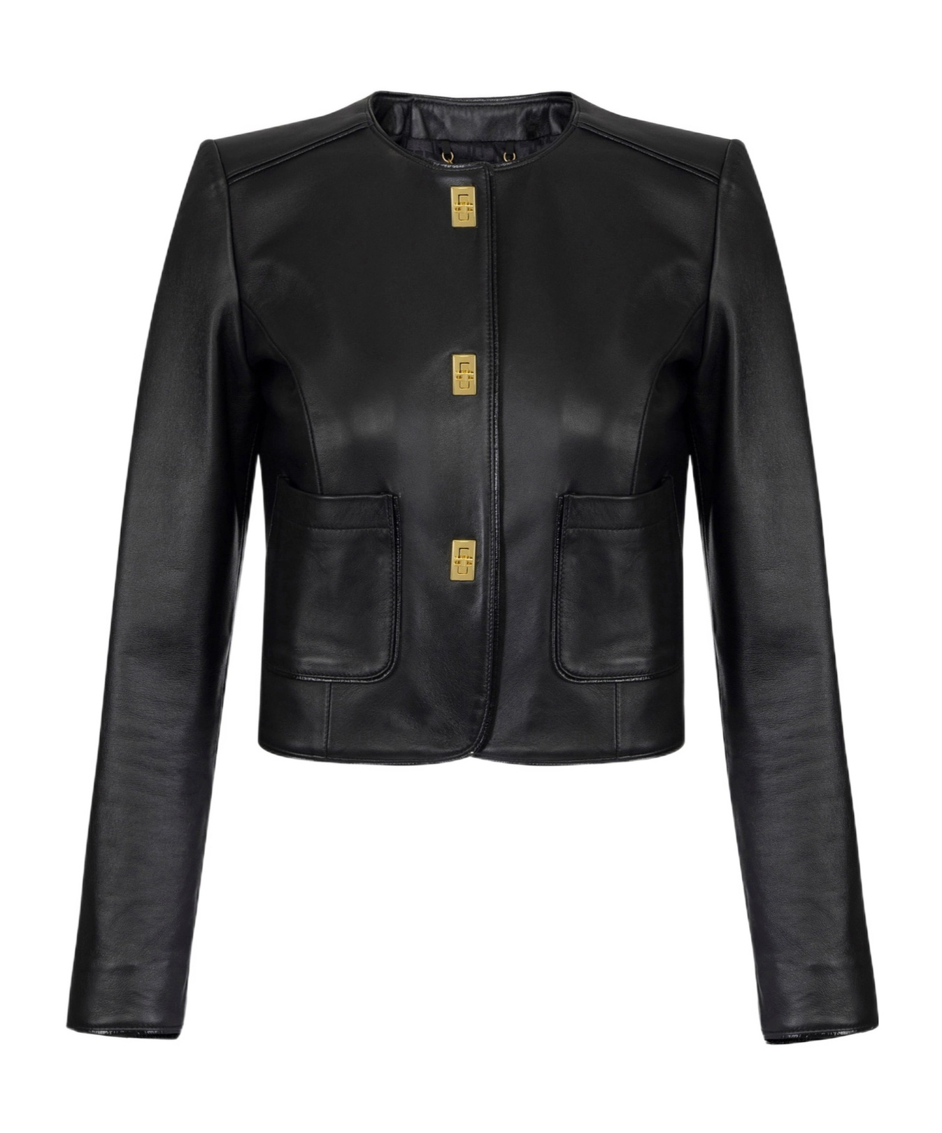 Elisabetta Franchi Leather Jacket With Monogram Metal Details In Black