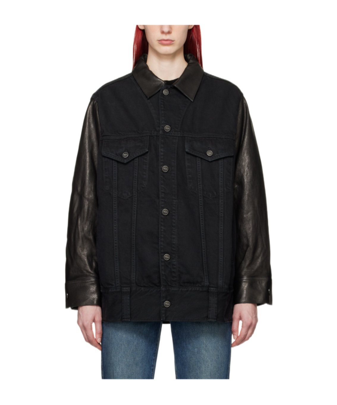 Shop Khaite Spliced Denim Coat In Black