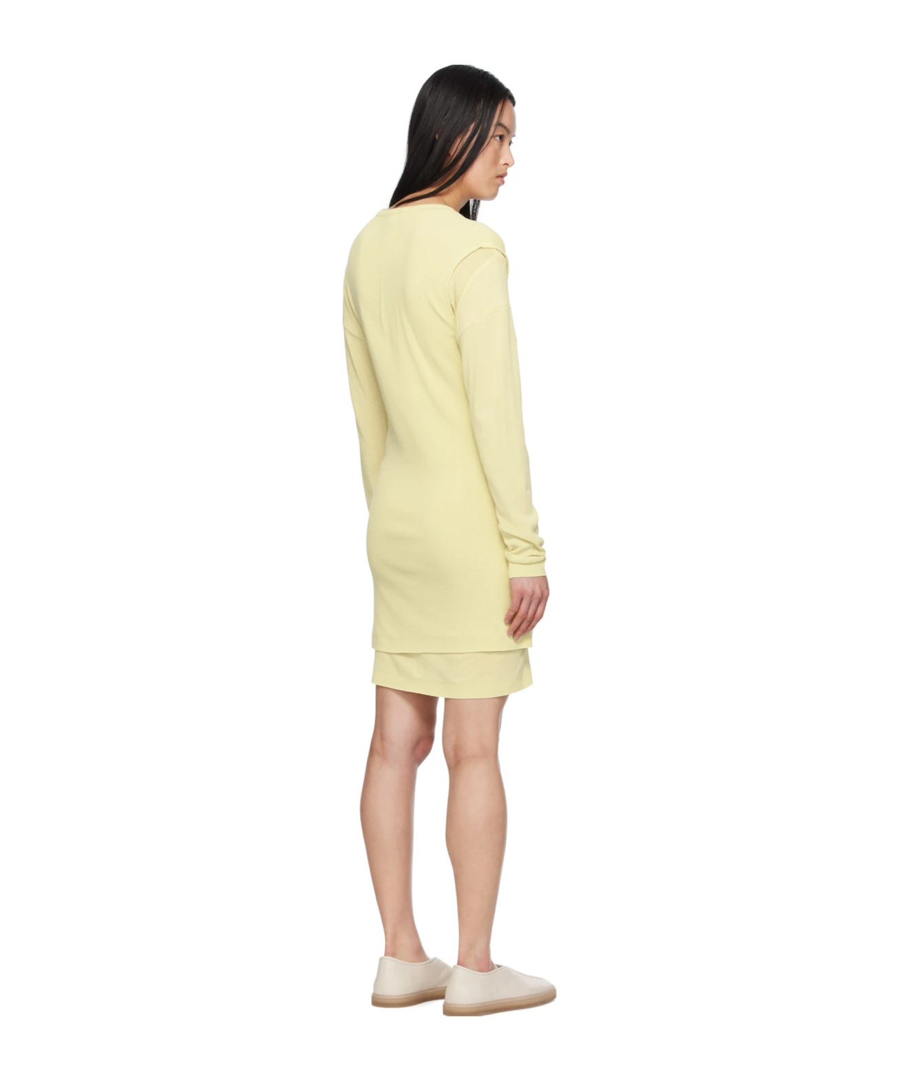 Lemaire Crew Neck Cotton Dress With Long Sleeves In Yellow