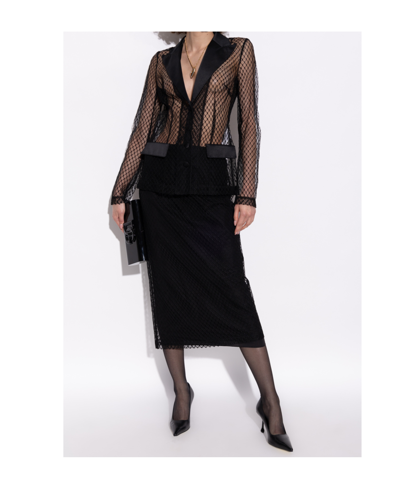 Dolce & Gabbana Single-breasted Mesh Jacket In Black