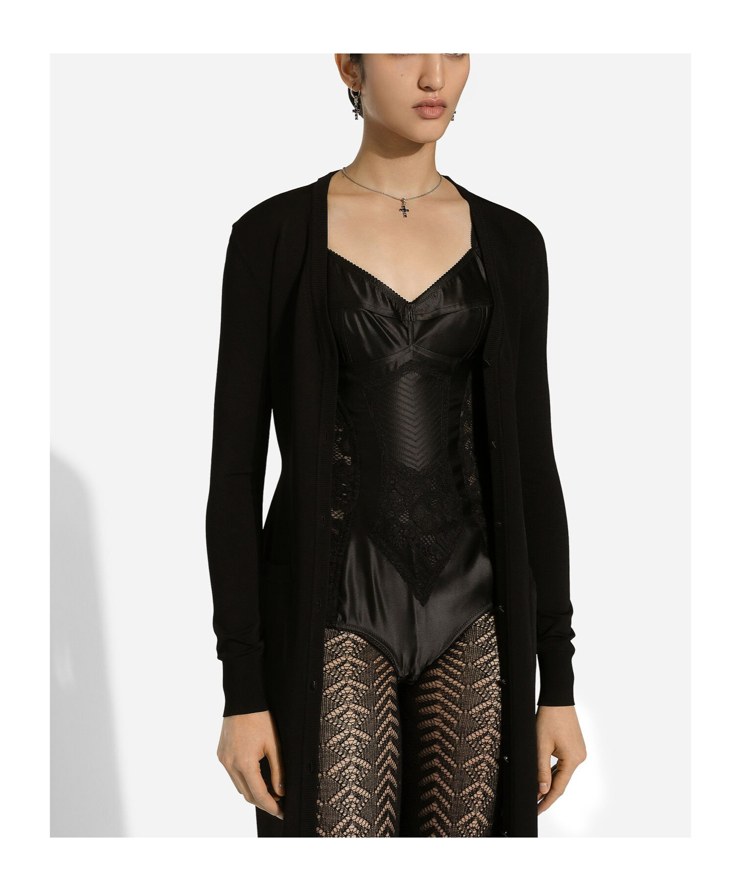 Dolce & Gabbana Long Stretch Viscose Knit Cardigan With Dg Logo In Black
