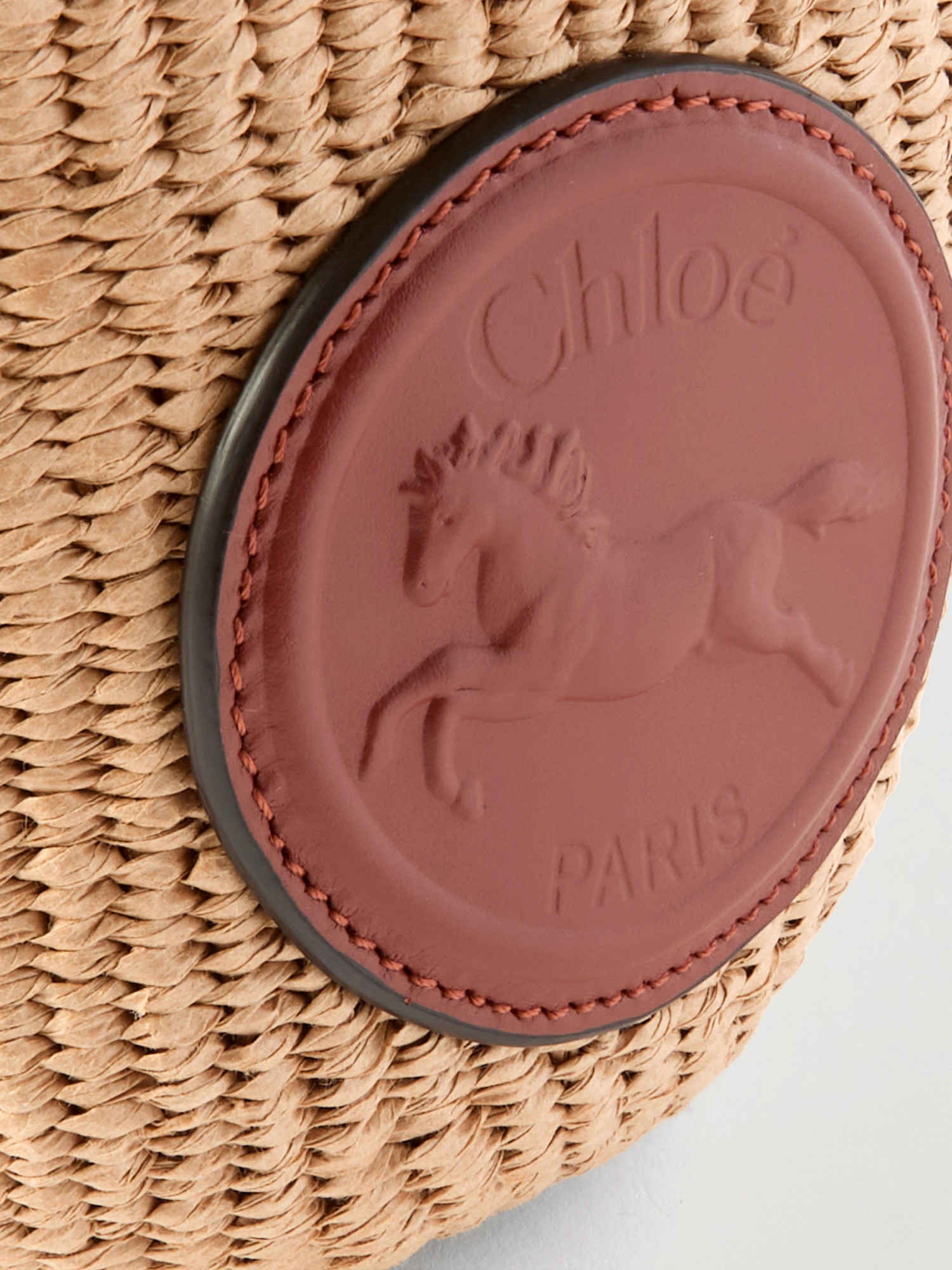 Chloé Mini Horse Medal Basket Bag In Natural Fibres Brown Size Onesize 100% Paper Yarn, Calf-skin Leather In Nude