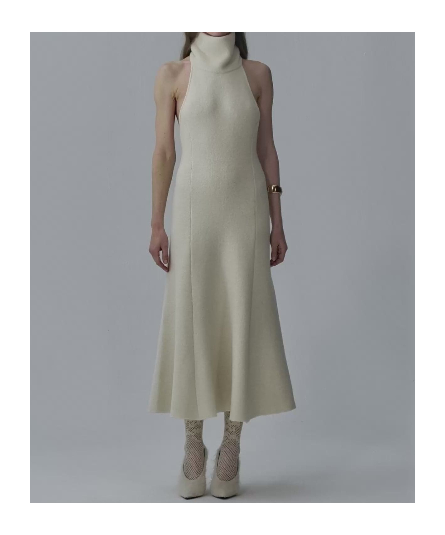 Magda Butrym High-neck Open-back Midi Dress In Cream In White