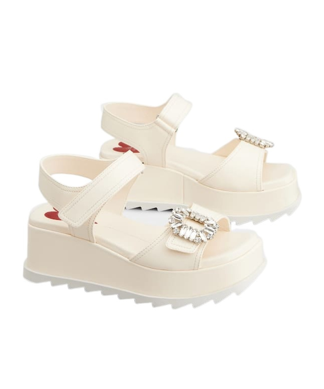 Roger Vivier Slidy Viv' Wedge Sandals In Leather In White
