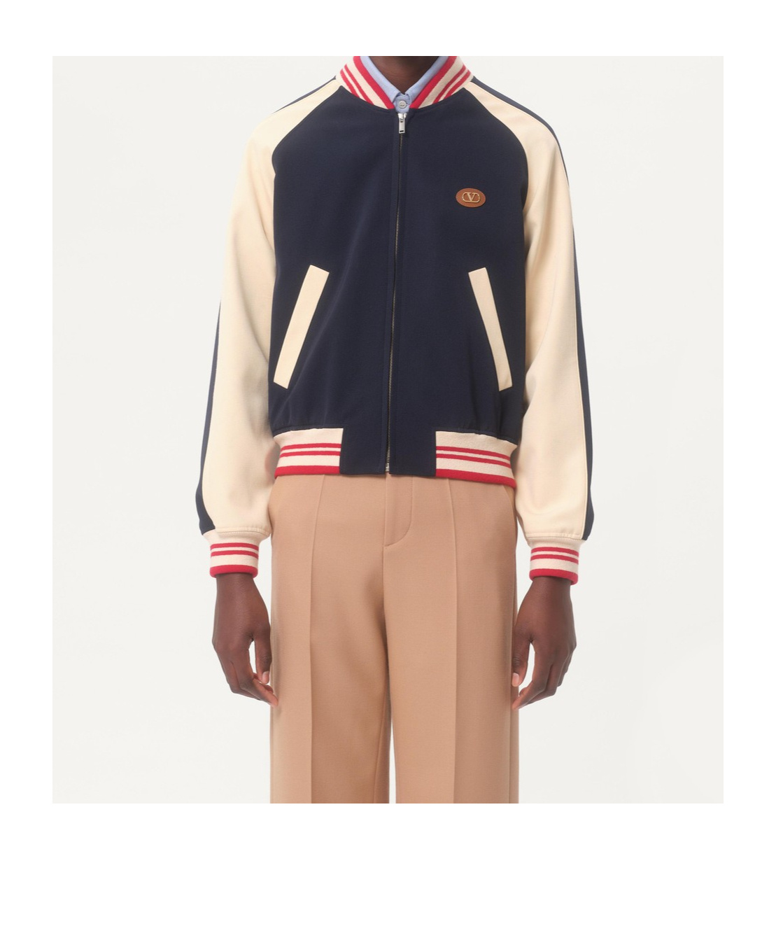 Valentino Sporty Bomber Jacket With Embroidered Details In Blue