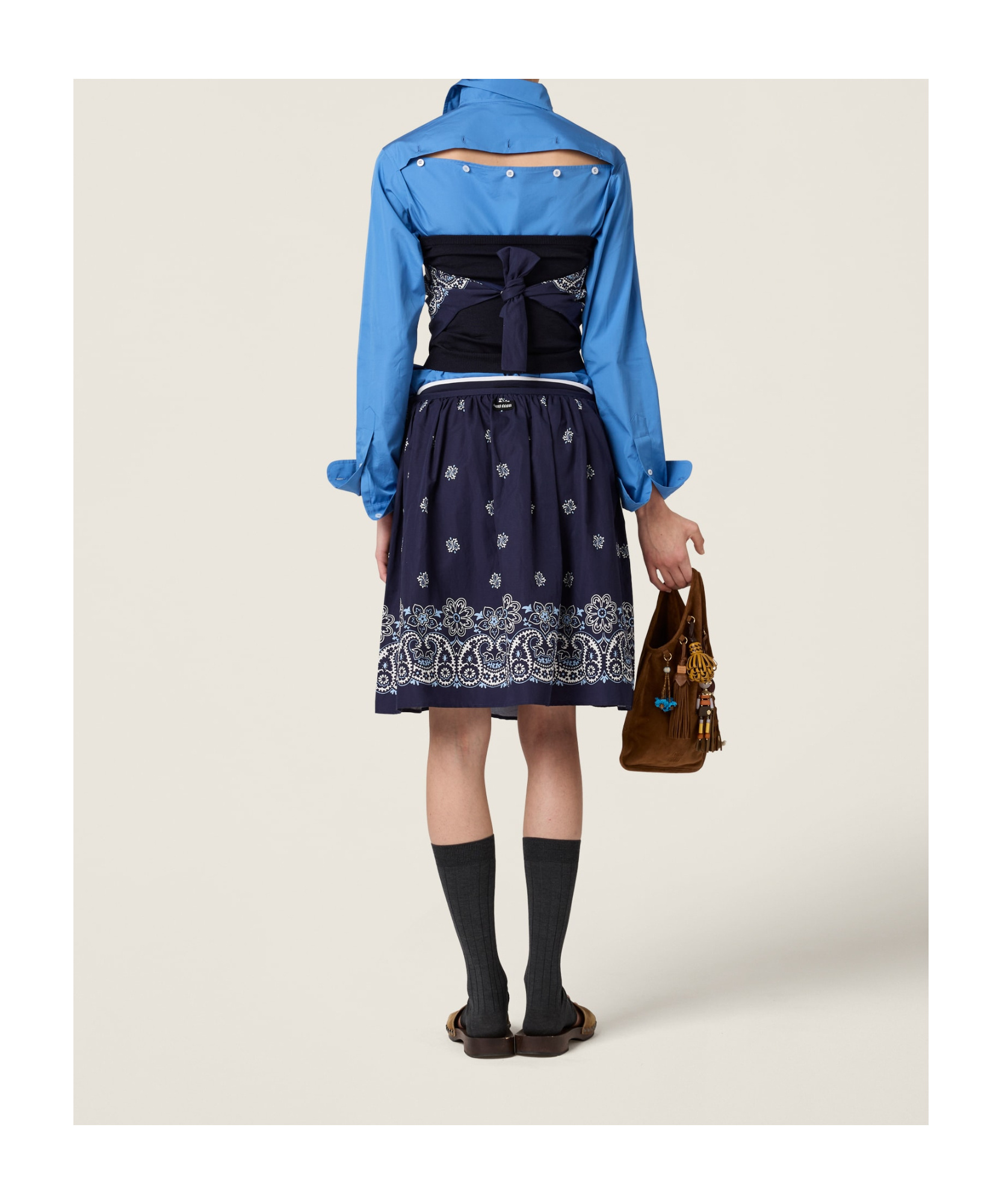 Miu Miu Cotton Popeline Shirt With Logo Embroidery In Blue