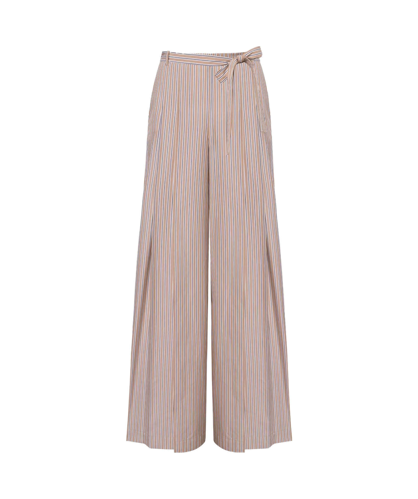 Alberta Ferretti Striped Poplin Belted Wide Pants In Nude