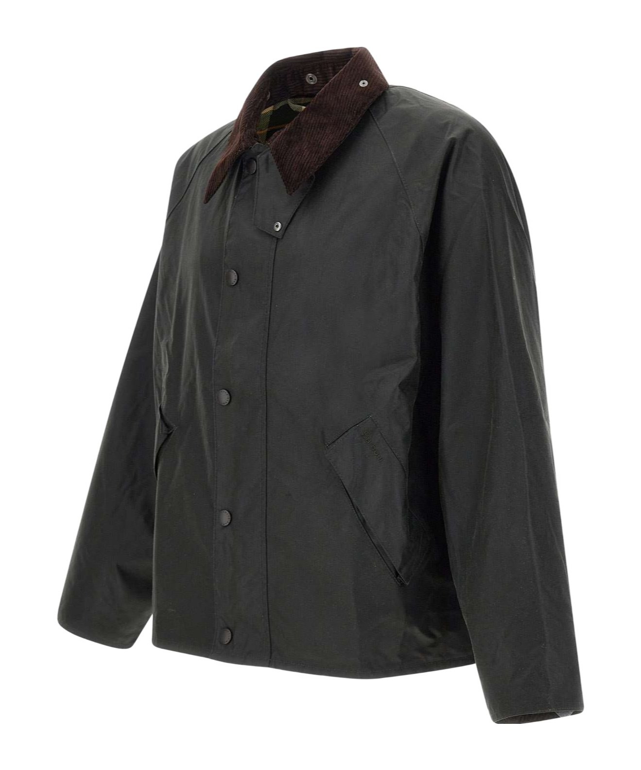 Barbour Transport Waxed Corduroy-collar Jacket In Black