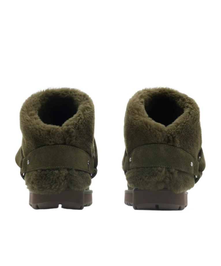 Burberry Snug Green Ankle Boots With Strap In Suede And Shearling In Black