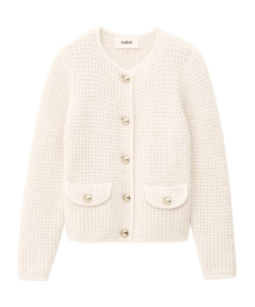 Bash Button-front Cardigan In White