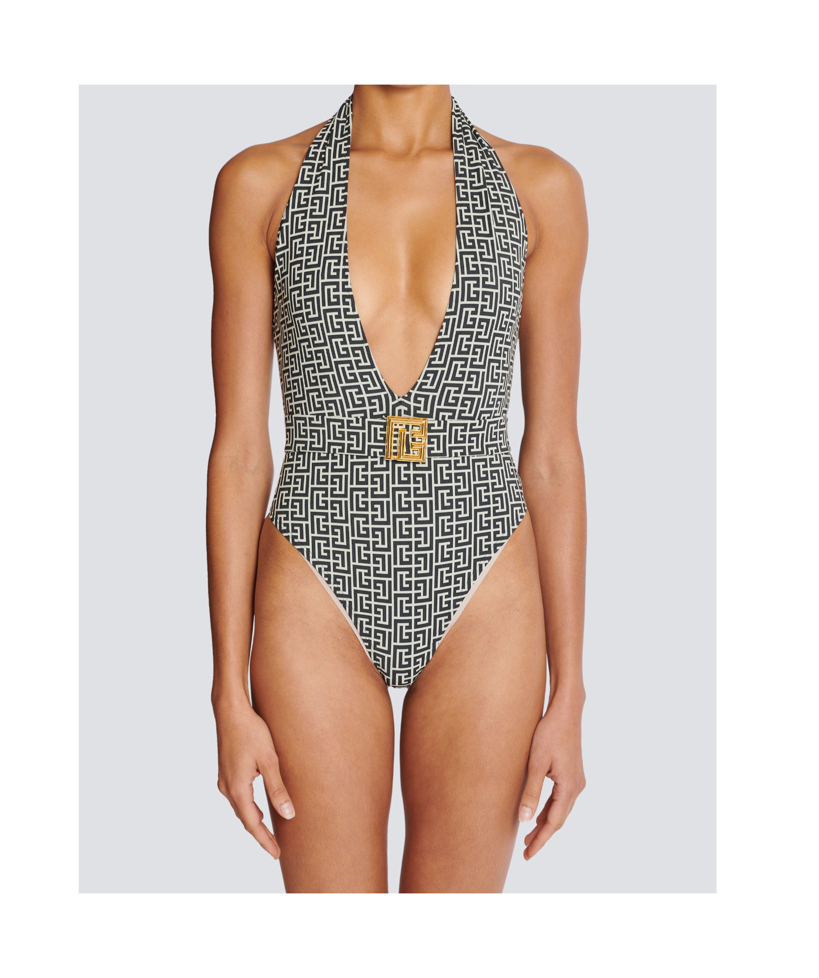 Balmain Pb Labyrinth One-piece Swimsuit In Black