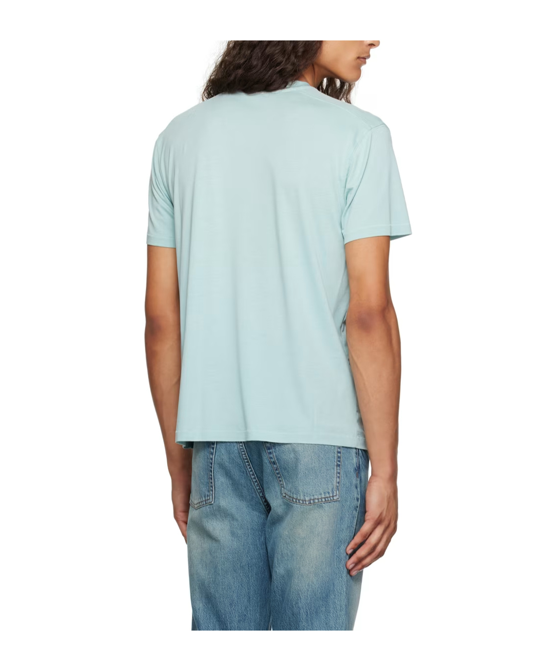 Tom Ford Mens Brand-embroidery Crewneck Woven T-shirt Glass Blue In Green