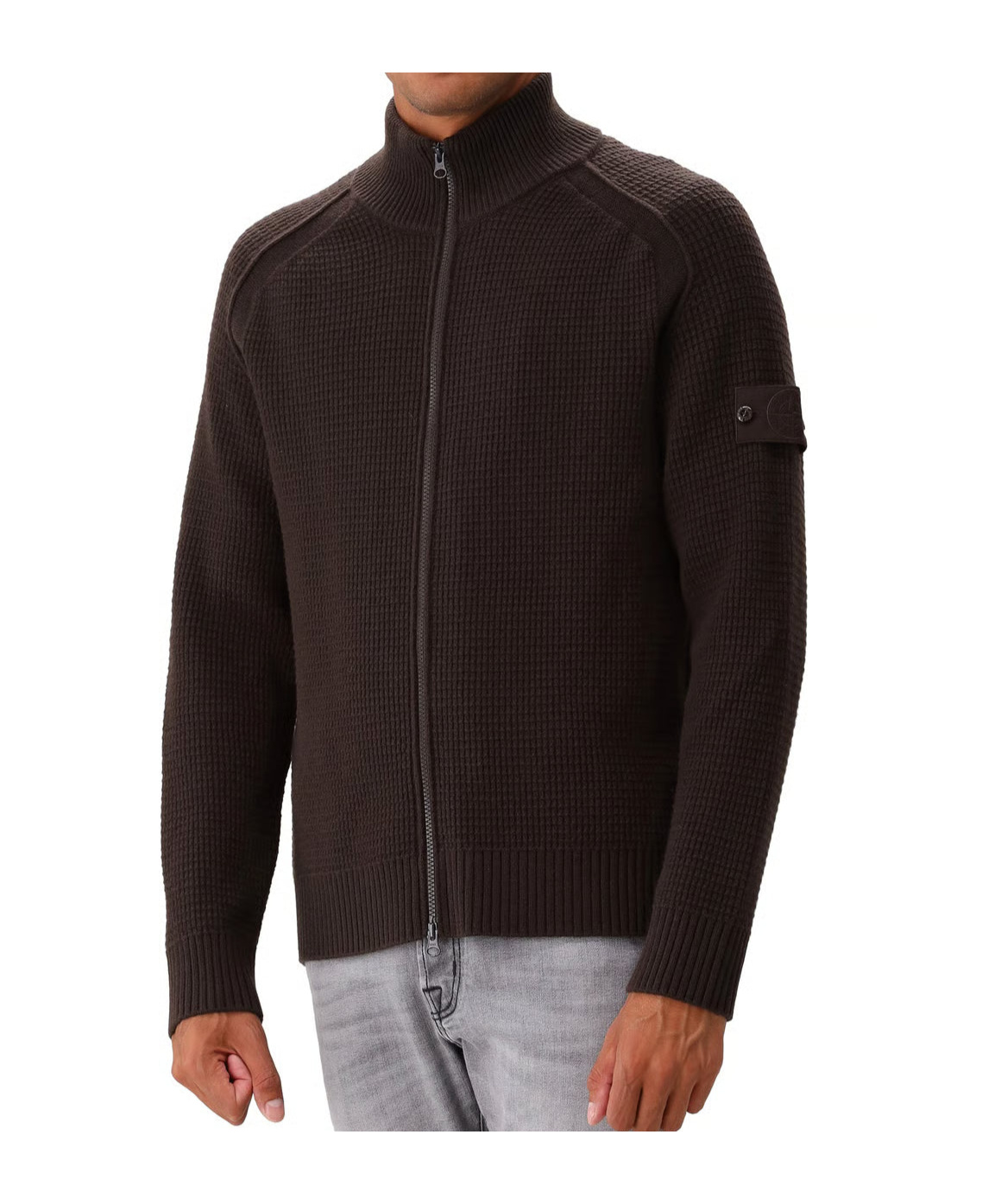 Stone Island Ghost Waffle-knit Virgin Wool Jacket In Brown