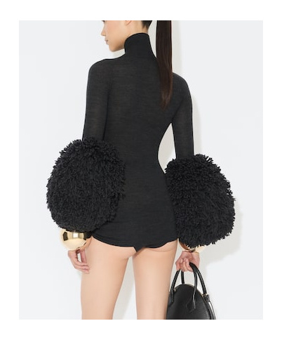 Shop Alaïa High-neck Draped Knit Bodysuit In Black
