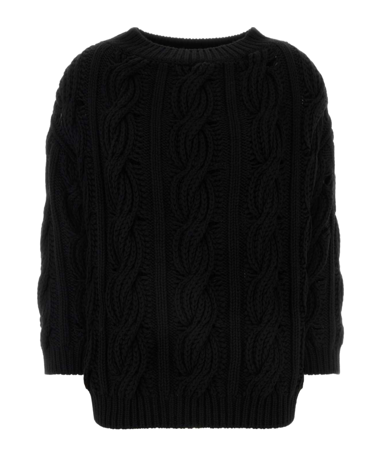 Valentino Off-shoulder Cable Wool Sweater In Black