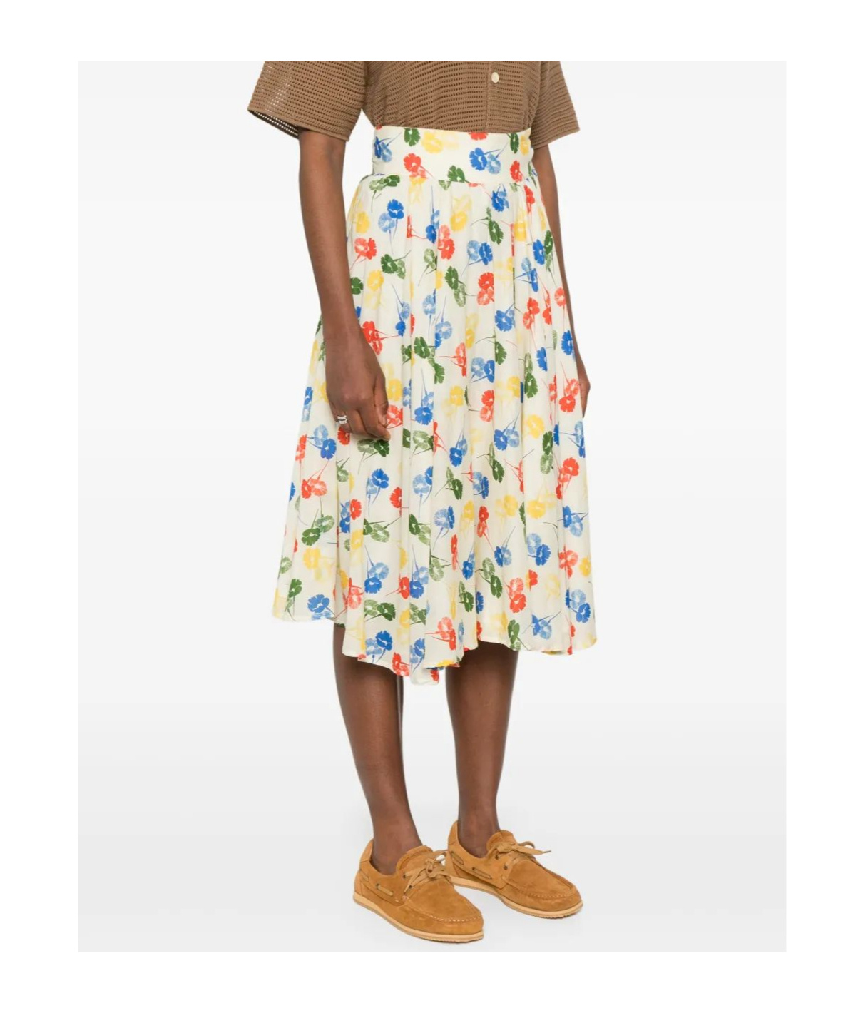 Bode Flower Stamp Skirt In White And Multicolour