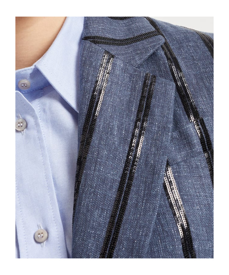 Brunello Cucinelli Paillette Striped Denim-effect Linen Single-breasted Blazer In Denim Blue