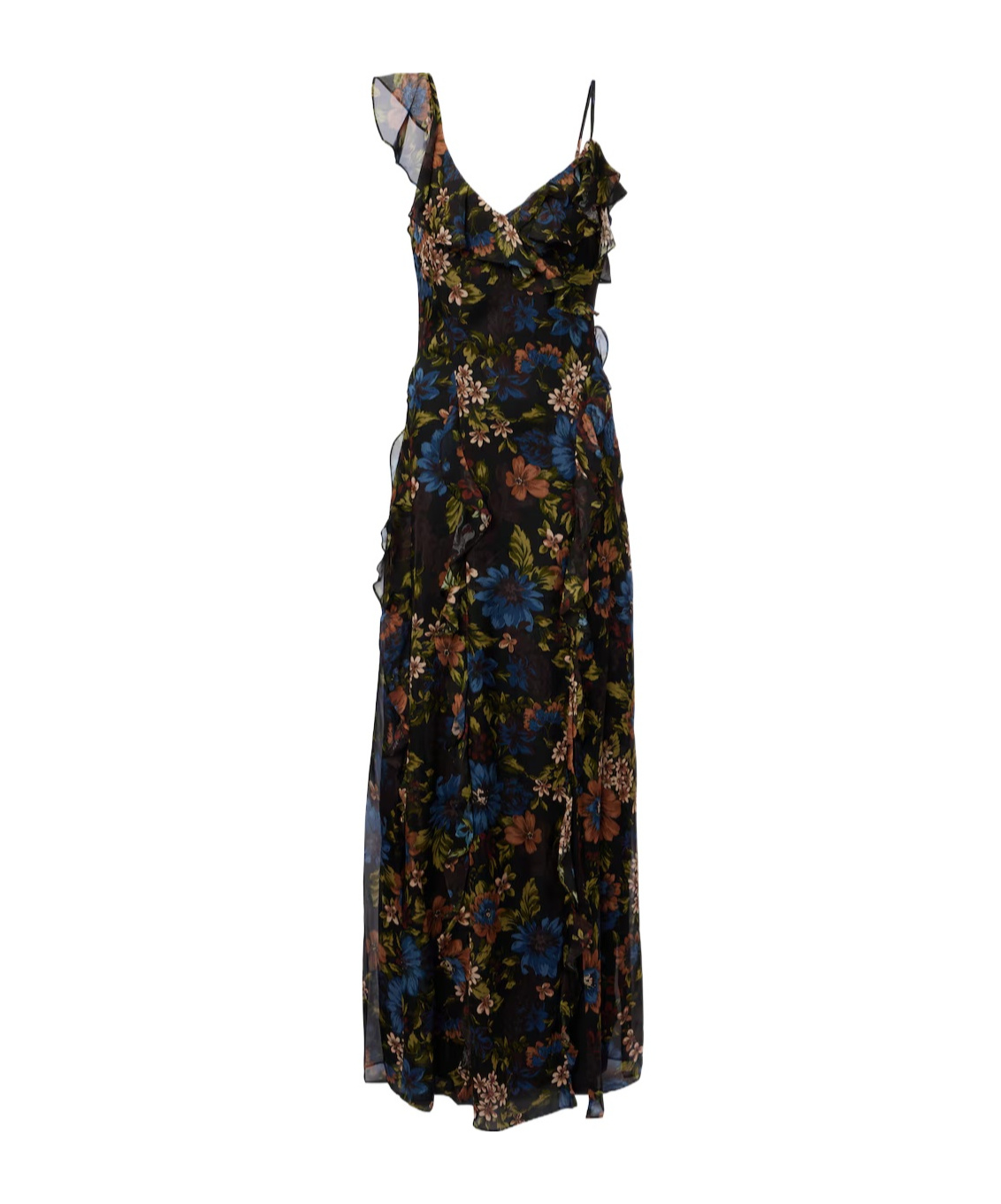 Veronica Beard Madeline Ruffled Floral Silk Maxi Dress In Multi